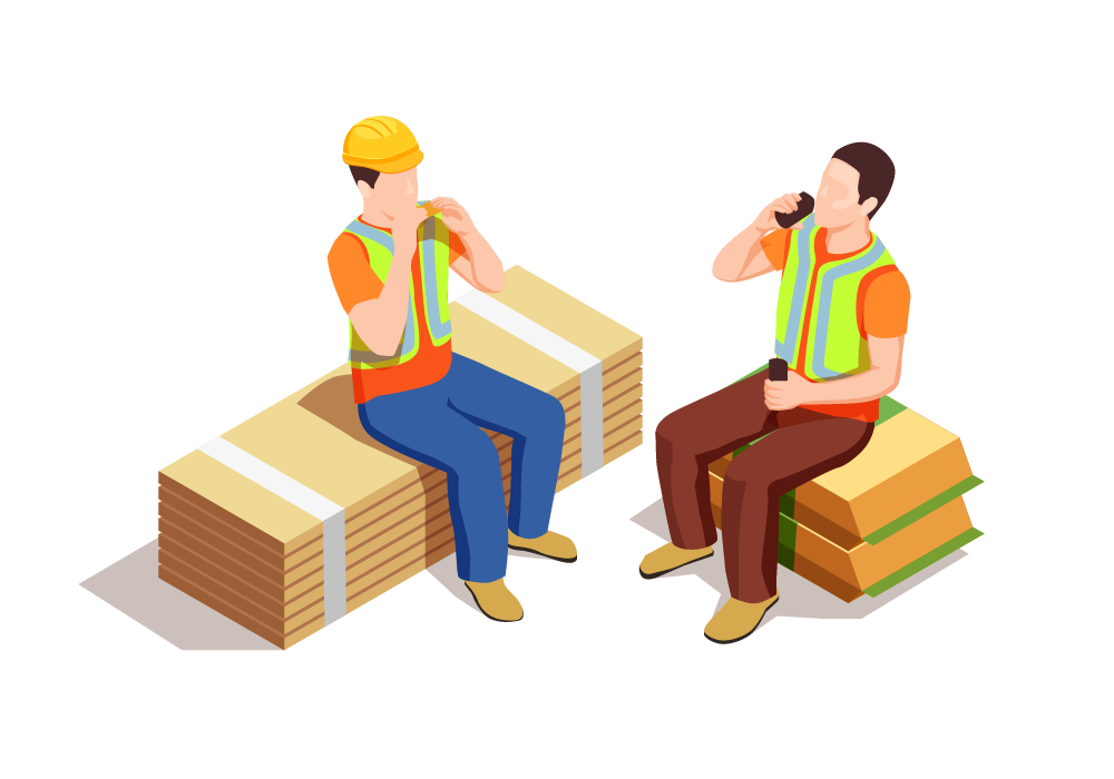 workmen taking the one less challenge